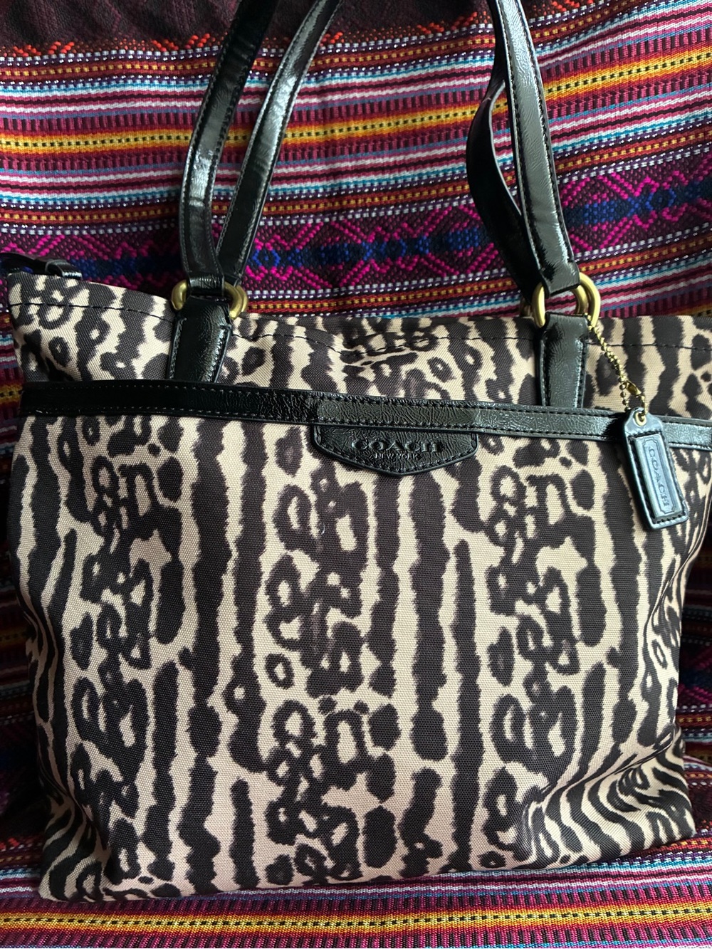COACH Black and Cream Animal-Print Shoulder Bag.